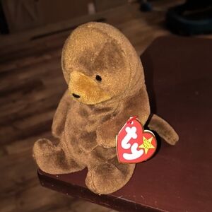 Ty Brown Plush Seal Beanie Baby-Seaweed